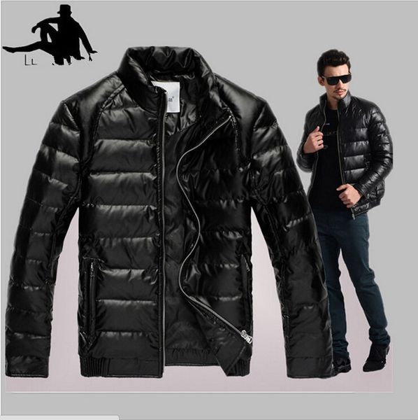 

men's duck down jacket coat ,new brand down jacket pu leather coats men,ing, Black