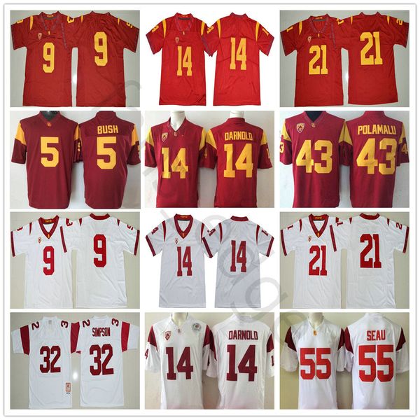 

ncaa usc трояны 14 сэм darnold реджи буш juju смит-шустер адори джэксон трой polamalu oj simpson младший seau американский футбол джерси, Black