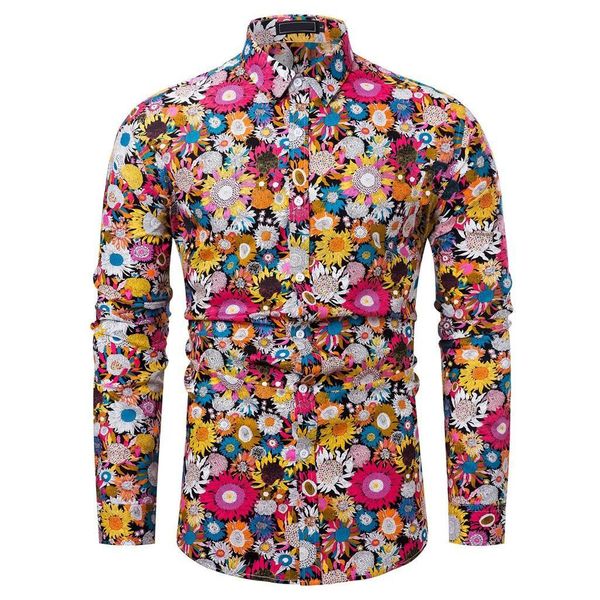 

new arrival man shirt pattern design long sleeve floral flowers print slim fit man casual shirt fashion dress shirts chemise 20, White;black