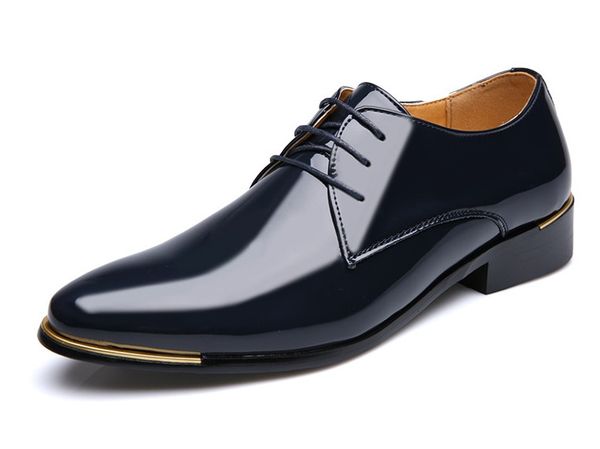 

men patent leather dress shoes lace up pointed toe wedding business party 4 colors casual shoes for mens big size 38-48, Black