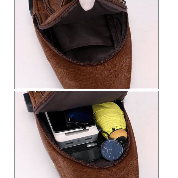 

high men shoulder chest bag usb charging pu leather zipper fashion for mobile phone ktc 66