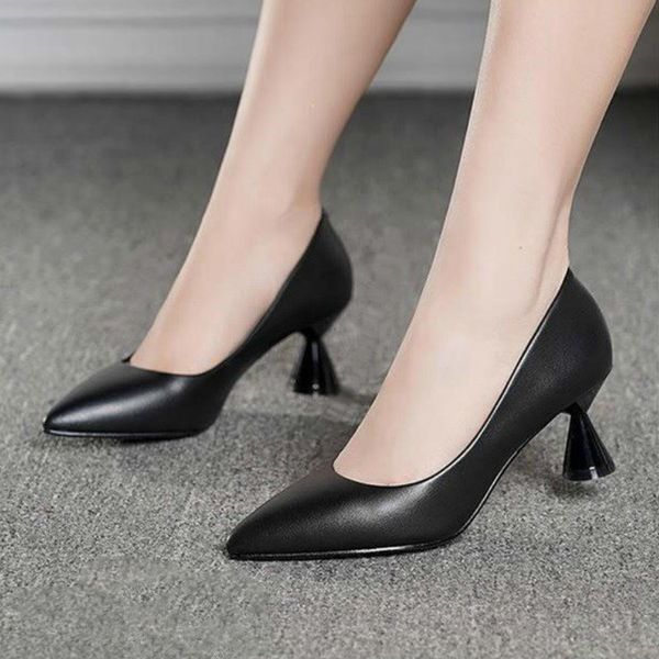 

women pumps shoes fashion slip-on pointed toe shallow strange style 5cm thin high heels casual solid lady office female shoes, Black