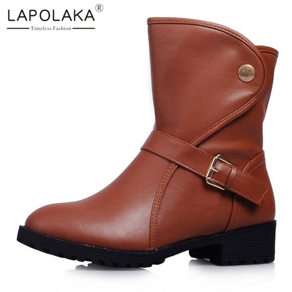 

lapolaka new arrivals 2019 add fur warm winter boots women shoes woman chunky heels comfortable shoes woman boots, Black