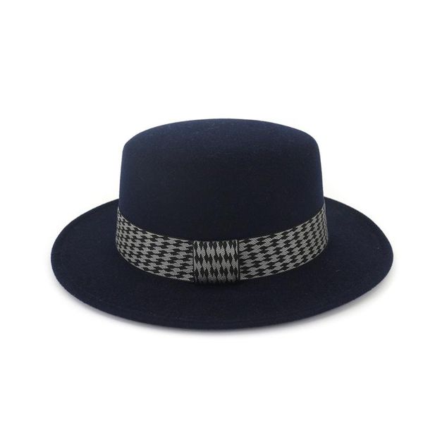 

2020 2020 men women hat with ribbon pork pie hat dome winter wide brim, Blue;gray