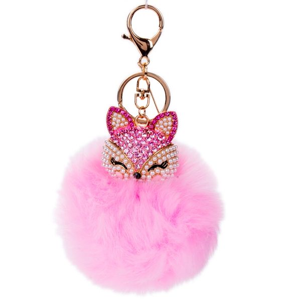 

cute fox fur pearl ball rhinestone key handbag chain ornament ring bag key charm ring accessories, Black