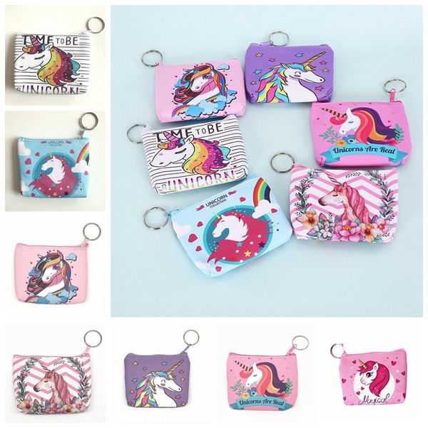 

unicorn coin purse keychain zipper small handbag cartoon decoration keychains pu leather bag accessories cute mini kids purse gifts, Silver