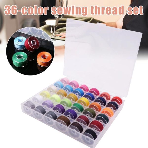 

36 pcs sewing thread set with plastic bobbins sewing machine spools case for home nds, Black
