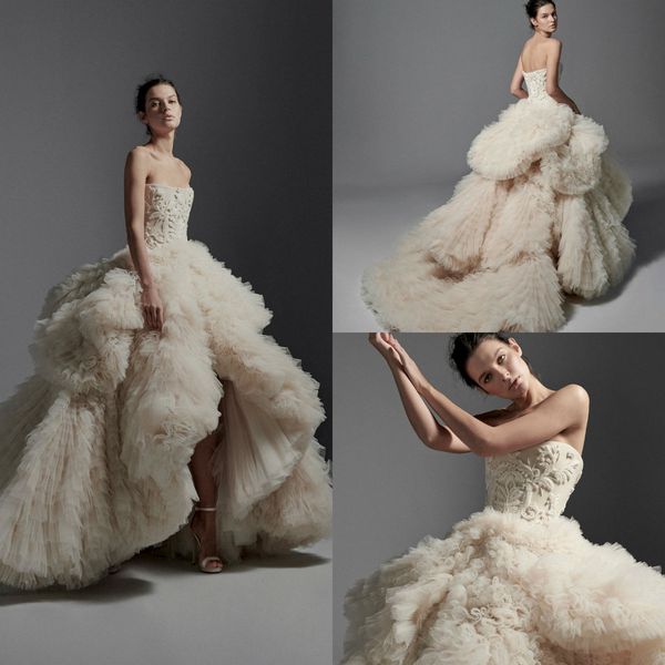 

2020 krikor jabotian high low свадебные платья вышивка оборками многоуровневые юбки пляж свадебное платье на заказ роскошная церковь abiti d, White