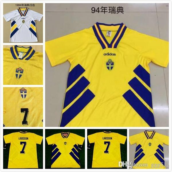 

sweden retro soccer jersey home yellow ibrahimovic larsson andersson 94 95 dahlin nilsson lucic limpar rehn mild 1994 edition, Black;yellow