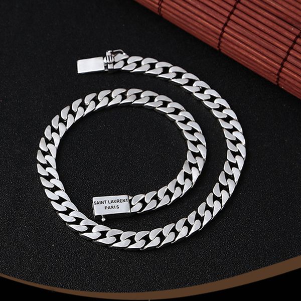 

s925 sterling silver jewelry personality simple popular thai silver retro 8mm thick models men and women necklac