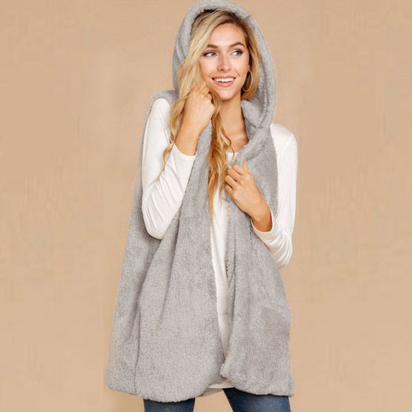 

women faux fur vests fleece warm jacket winter sleeveless coats outwears loose knitt jumper cardigan outwear coats female 2018, Black;white