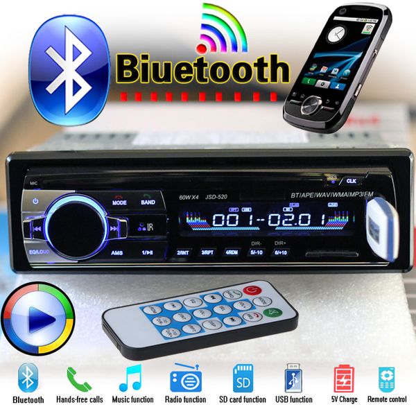 

12v car stereo fm radio mp3 audio player support bluetooth with aux usb sd port auto electronics autoradio in-dash 1 din jsd-520