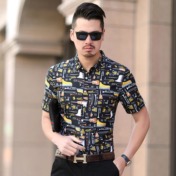 

mens shirts 2020 china style plus-size men's patterned shirts men's short-sleeved, White;black