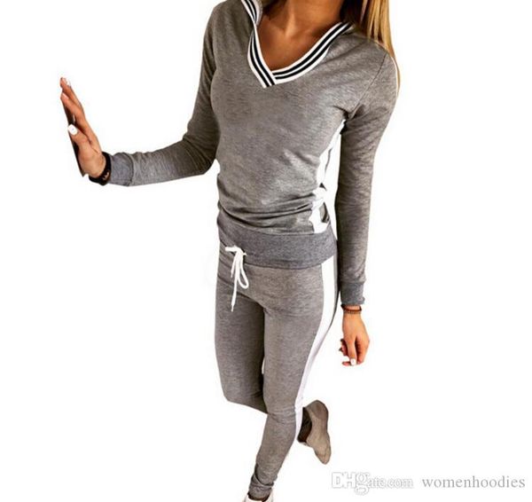 

2019 new tracksuit women sport suit hoodie sweatshirt+pant jogging femme marque survetement sportswear 2pc set #9076, Black