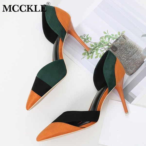 

mcckle women pumps elegant high heels woman shoes ladies suede pointed toe mixed color female party shoes women's sandals, Black