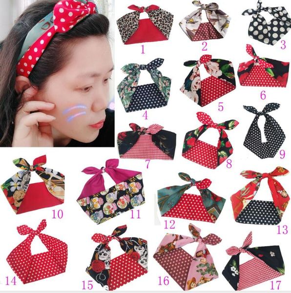 

3pcs/ lot women vintage 50s skull print dot headband hair accessories hairband bow rockabilly pinup wire scarf 16 styles