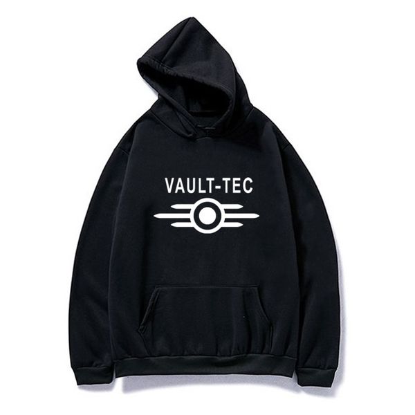 

new hoodies men fashion vault -tec logo gaming video game fallout print casual apparel hoodies sweatshirts men outerwear hoody, Black