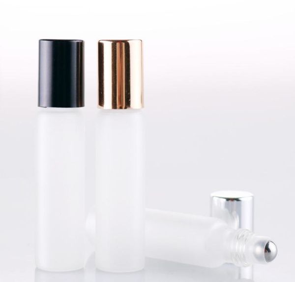 

10ml empty frosted glass essential oil roll on bottles with stainless steel roller sn107