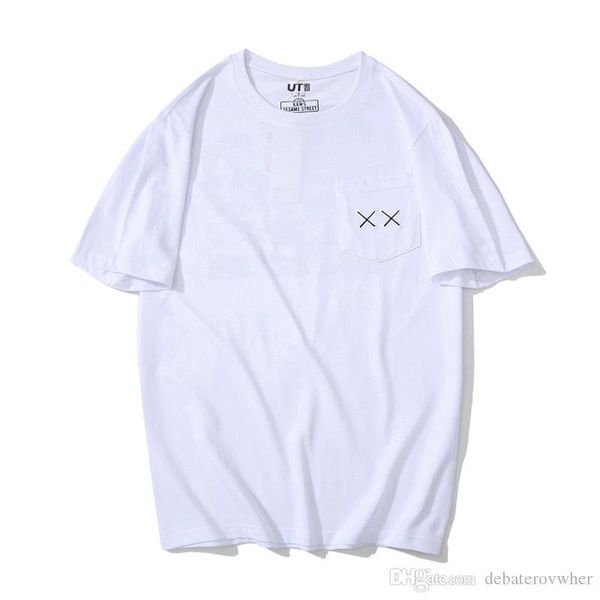 

19ss улица сезам х kaws joint мультфильм карман вышивки xx граффити с коротким рукавом футболка m -2xl, White;black