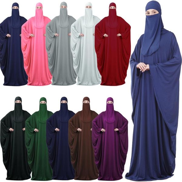 

2piece рамадан мусульманская женщина накладные абай платье + фата бурка никаб платье ислам одежда молитва богослужение robe кафтан джилбаб, Red