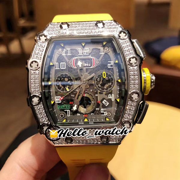 

43mm rm11-03 steel diamond case rm011 watches skeleton dial rm11-03rg automatic mens watch yellow rubber strap hello_watch, Slivery;brown