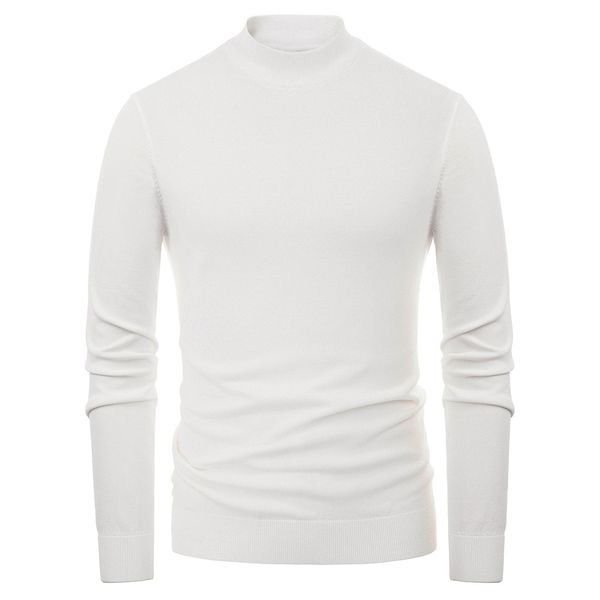 

sweater men comfy mock neck knitting long sleeve stylish & slim fit elastic stretch solid color soft knitwear warm jumper, White;black