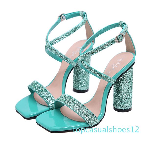

glitter green red sequined cross strappy wedding shoes silver gold thick heels luxury designer sandal women shoes size 35 to 40 12t, Black
