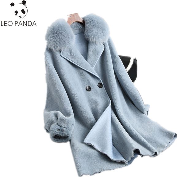 

2018 new winter superior quality wool coats real wool fur coat natural collar composite fur one coat female long jackets, Black