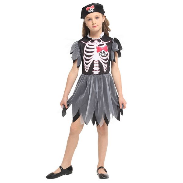 

child kids skull skeleton pirate buccaneer costume for girls halloween purim carnival dia de los muertos party fancy dress, Black;red