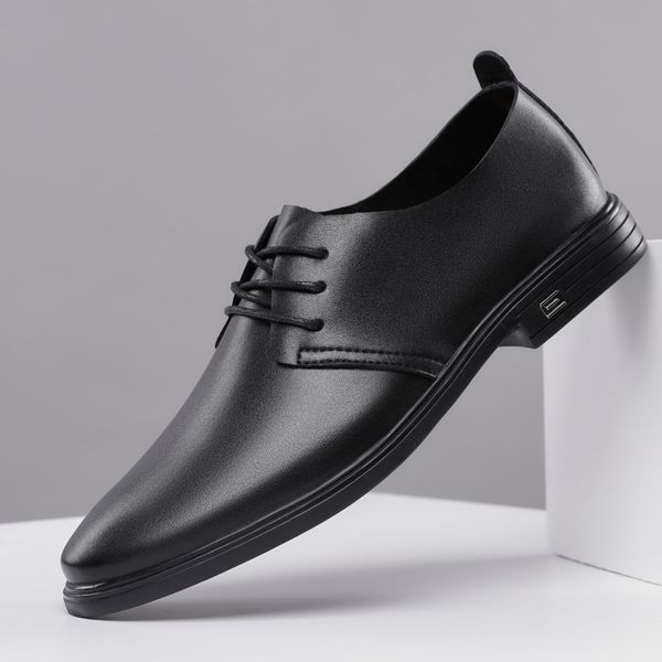 

men oxford soft genuine leather shoes lace up flats men casual moccasins outdoor breathable fashion office footwear shoes, Black
