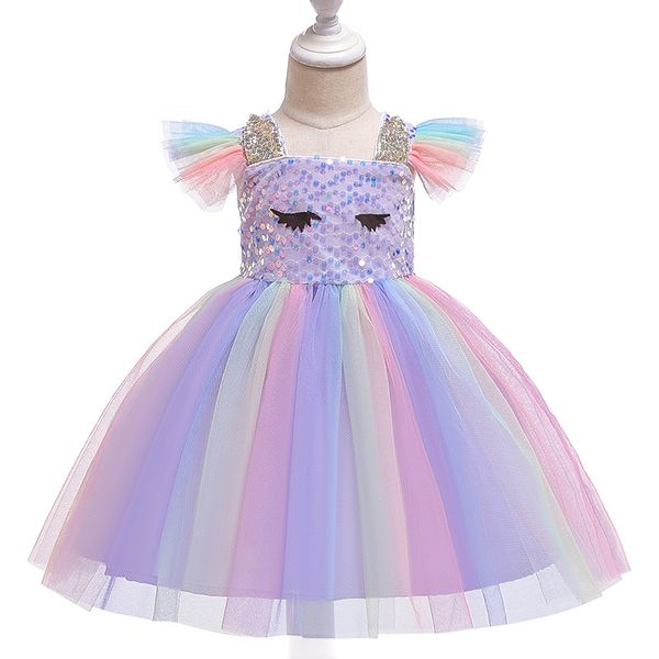 

retail kids designer dress girls sequins rainbow flying sleeves pleated pettiskirt princess dress baby girl costume cosplay boutique 50% off, Red;yellow