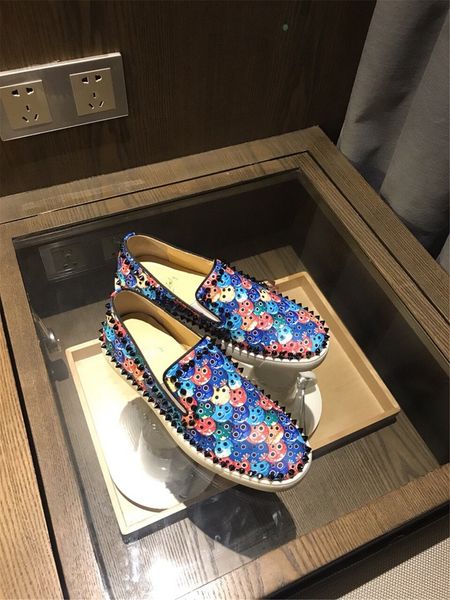 

platform men's and women's shoes wild vintage luxury rhinestone rivets women's shoes low loafers casual red outsole 11, Black