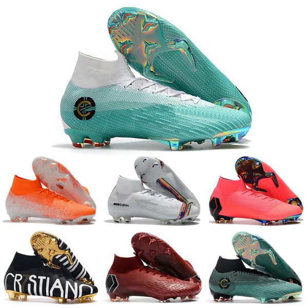 

mercurial superfly vi 360 elite fg kj 6 xii 12 soccer cleats mens women neymar cr7 high soccer shoes football boots 35-45 wholesale