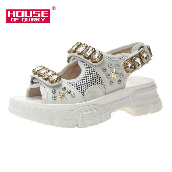 

выдалбливают открытым носком женские сандалии мода алмазные бусины женщины открытый клин обувь женщины водонепроницаемый платформа летняя об, Black