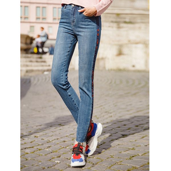 

inman women long causal slide patchwork zipper pencil jeans, Blue