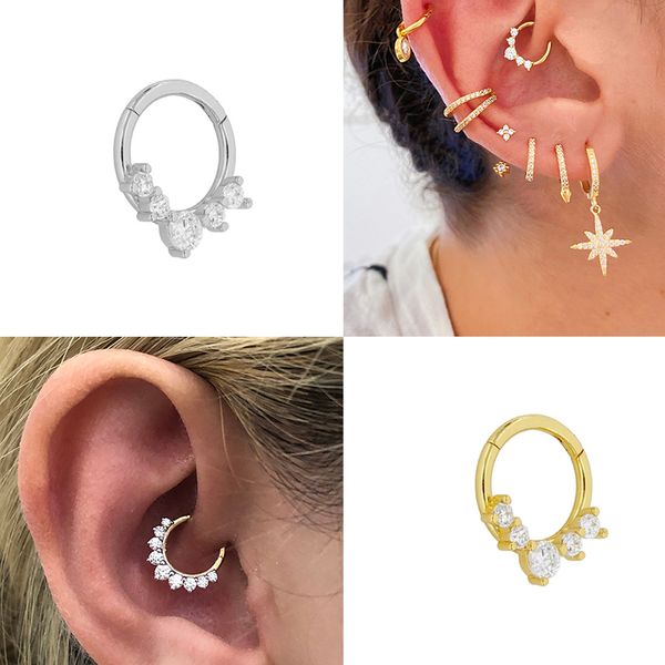 

canner 1pcs plata de ley 925 puncture ear bone buckle hoop earring for lovers' couples wedding engagement fine jewelry pendiente, Golden;silver