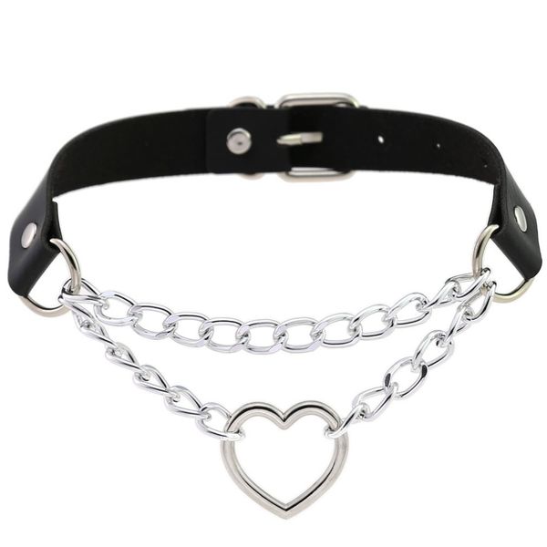

dark gothic heart chain колье воротник harajuku punk choker женщины девушки черные кожаные украшения чокер, Silver
