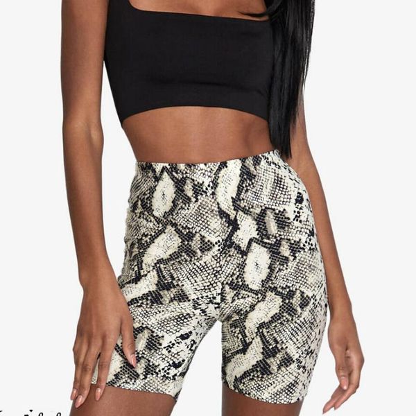 

women fitness sports shorts high elasticity knee length shorts high waist leopard print gym active short trousers for riding, White;black