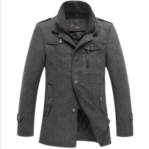 

m-xxxl 2018 men's autumn and winter new men's casual wool coat in the long section of the collar and cotton wool jacket, Black
