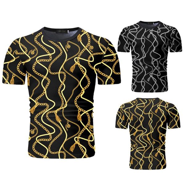 

home&nest summer men's plus size chain printed round neck t-shirt casual fashion short sleeve men's t-shirt 2020 new, White;black