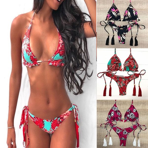 

fashion women print bikini push-up padded swimwear bathing sets bandage swimsuit g-string brief micro thong beachwear, White;black