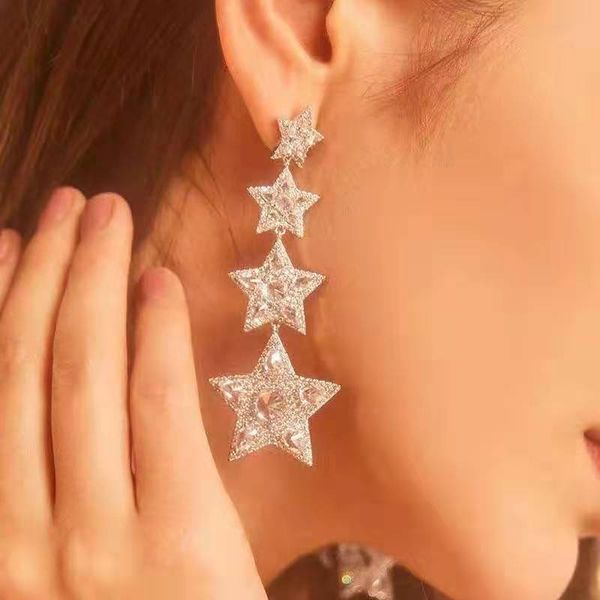 

fashion-s directly sell european and american popular styles, micro-inlaid zirconium pentagram heavy industry large earrings, charming t, Silver