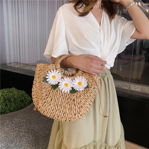 

woven bag beach bag women's fashion retro woven shoulder floral handbag nouveau sac a main femme torebka transparent