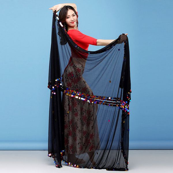

malaya veils women dance wear baladi accessories cape shawls with coins belly dance rectangle veils (230cm * 140cm, Black;red
