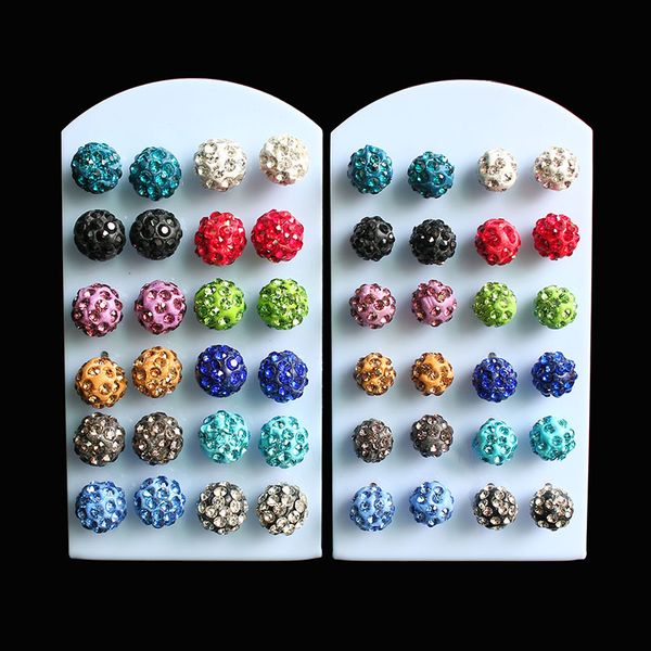 

isinyee 12 pairs/set fashion small balls stud earrings set for women little girls kids trendy colorful crystal earring jewelry, Golden;silver