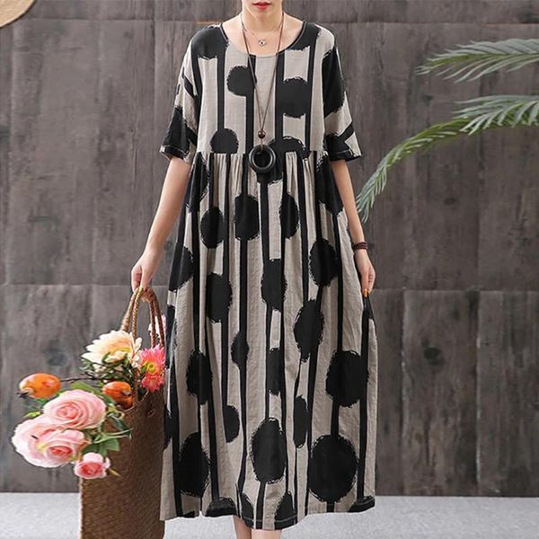 

casual dresses 5xl 2021 summer long dress women short sleeve o-neck loose maxi female fashion plus size streetwear dress#j30, Black;gray