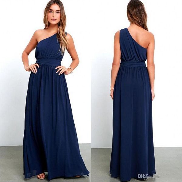 

western boho chiffon navy blue long bridesmaid dresses one shoulder a line ruched ruffles maid of honor prom gowns ba3598, White;pink