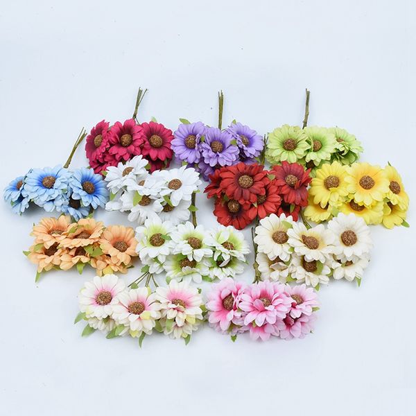 

6pcs silk sunflower bouquet decorative christmas wreaths diy gifts candy box fake plants artificial daisy flowers for home decor