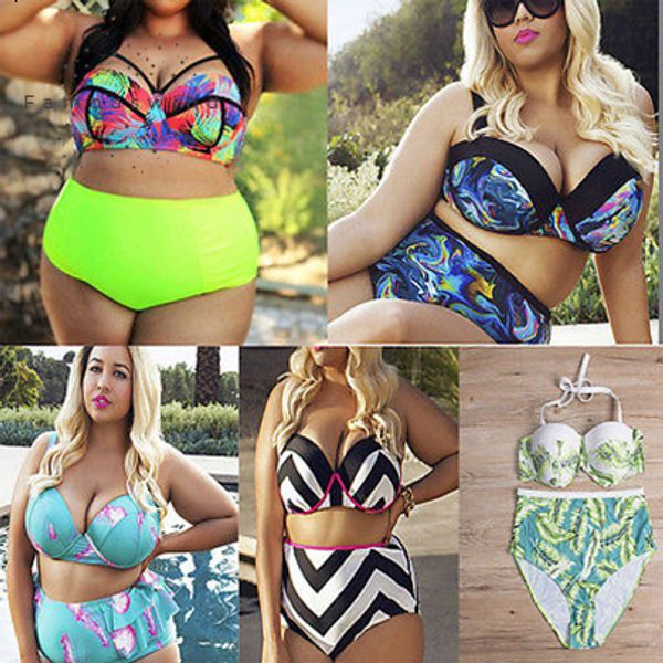 

новых женщин бикини set высокой талией проложенный костюм купальники купальник купальный полиэстер бюстгальтер плюс размер 2xl 3xl 4xl 5xl, White;black