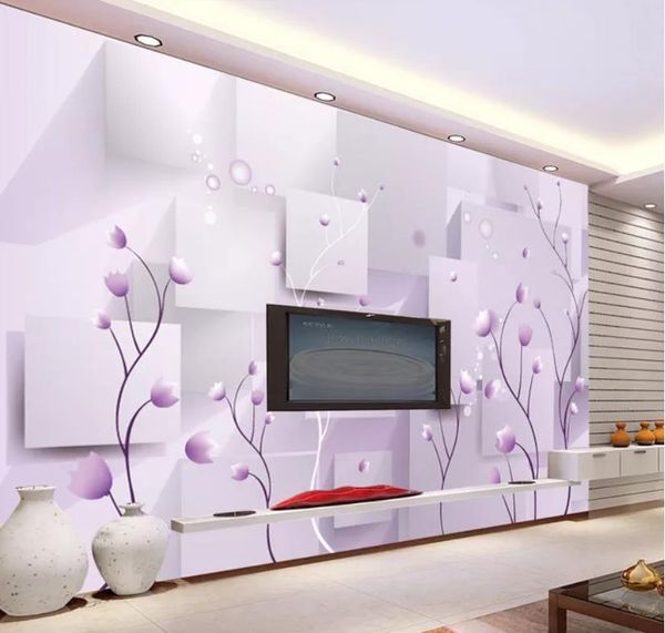 3D фиолетовый романтический цветок фреска ТВ фон обои для стен 3 d для гостиной